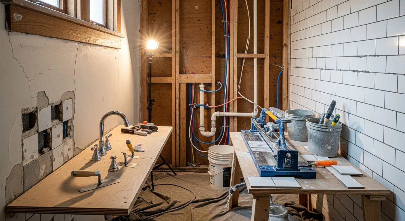 A remodeled interior living space in a Tacoma home showing an open kitchen layout with updated flooring and modern finishes. The renovation reflects changes common in older Pacific Northwest homes where walls were removed to improve flow between the kitchen and main living area.
